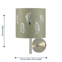 First Choice Lighting Brea - Antique Brass Wall Light with Sage Green Fern Shade in Gold - thumbnail 5