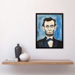 Artery8 President Abraham Lincoln Watercolour Portrait Framed Wall Art in Blue - Size: A4 - thumbnail 4