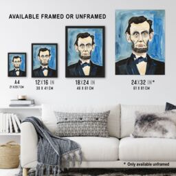 Artery8 President Abraham Lincoln Watercolour Portrait Framed Wall Art in Blue - Size: A4 - thumbnail 3