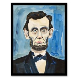 Artery8 President Abraham Lincoln Watercolour Portrait Framed Wall Art in Blue - Size: A4 - thumbnail 1