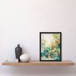 Artery8 Wild Plant Flora in Teal Blue & Orange Modern Watercolour Painting Artwork Framed Wall Art Print A4 in Black - thumbnail 2