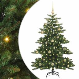 Berkfield Home Artificial Hinged Christmas Tree with 150 LEDs 150 cm PVC in Green - thumbnail 2