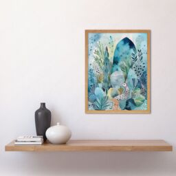"Artery8 Wall Art Print Coastal Plants & Animals Folk Art Watercolour Painting Art Framed in Light Oak - Size: W12"" x H16""" - thumbnail 2