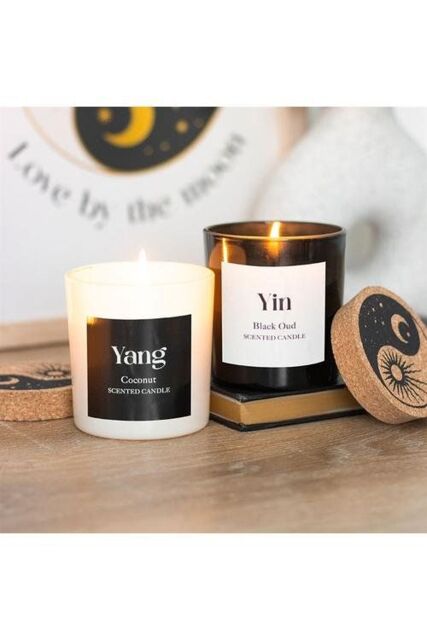 KDMD Set of 2 Yin Yang Black Oud & Coconut Candles in White - image 1