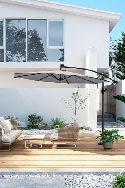 H&O Direct Cantilever Garden Parasol with 32 LED Light（Base not included） in Light Grey - image 1
