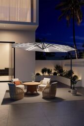 H&O Direct Cantilever Garden Parasol with 32 LED Light（Base not included） in Light Grey - thumbnail 2