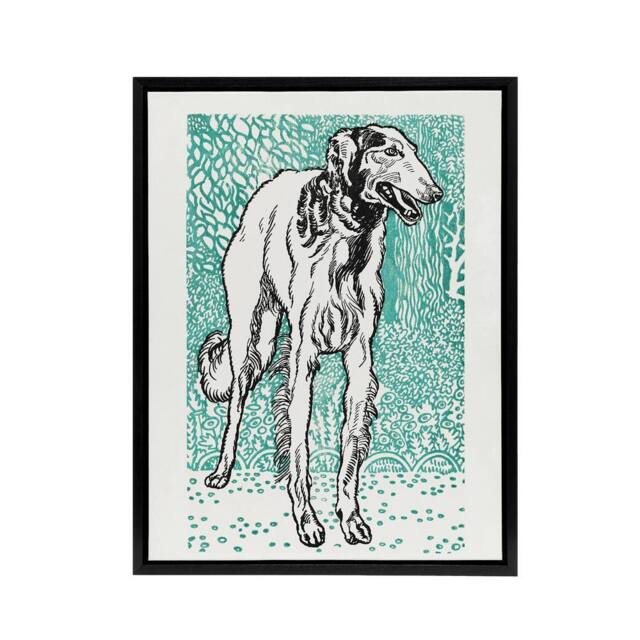 "Artery8 Long Haired Greyhound Russian Wolfhound Dog Jung Framed Canvas Art in Blue - Size: W24"" x H32""" - image 1