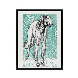 "Artery8 Long Haired Greyhound Russian Wolfhound Dog Jung Framed Canvas Art in Blue - Size: W24"" x H32""" - thumbnail 1