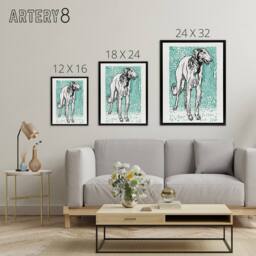 "Artery8 Long Haired Greyhound Russian Wolfhound Dog Jung Framed Canvas Art in Blue - Size: W24"" x H32""" - thumbnail 4