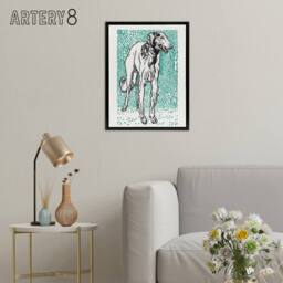 "Artery8 Long Haired Greyhound Russian Wolfhound Dog Jung Framed Canvas Art in Blue - Size: W24"" x H32""" - thumbnail 3