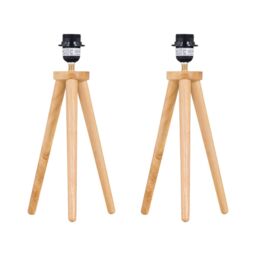 First Choice Lighting Set of 2 Voyage - Light Oak Wooden Tripod Lamp Bases in Brown - thumbnail 1