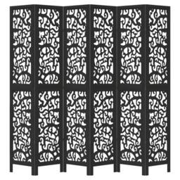 Berkfield Home Room Divider 6 Panels Black Solid Wood Paulownia - thumbnail 4