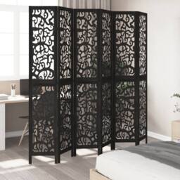 Berkfield Home Room Divider 6 Panels Black Solid Wood Paulownia