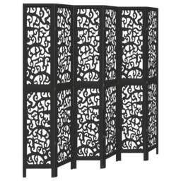 Berkfield Home Room Divider 6 Panels Black Solid Wood Paulownia - thumbnail 3