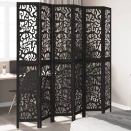 Berkfield Home Room Divider 6 Panels Black Solid Wood Paulownia - thumbnail 2
