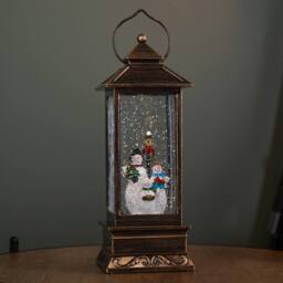 Samuel Alexander 27cm Bronze Christmas Water Spinner with Snowman Scene & LEDs - thumbnail 2