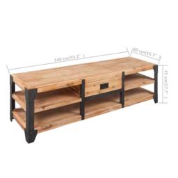 Berkfield Home TV Stand Solid Acacia Wood 140x40x45 cm in Brown - Size: 140 x 40 x 45 cm - thumbnail 5