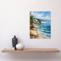 "Artery8 Seaside Beach Scene Coastal Landscape Painting Wall Art Print in Blue - Size: W18"" x H24""" - thumbnail 4