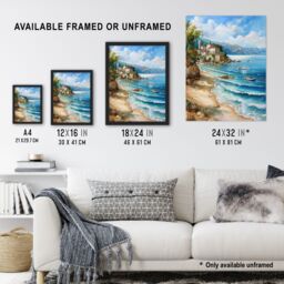 "Artery8 Seaside Beach Scene Coastal Landscape Painting Wall Art Print in Blue - Size: W18"" x H24""" - thumbnail 3