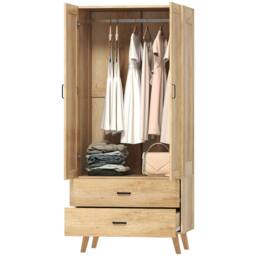 Havendro 2 Door Wardrobe, Modern Wardrobe w/ 2 Drawer in Natural - thumbnail 1