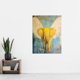 "Artery8 Yellow Elephant With Angel Wings Oil Painting Wall Art Print - Size: W18"" x H24""" - thumbnail 4
