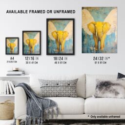 "Artery8 Yellow Elephant With Angel Wings Oil Painting Wall Art Print - Size: W18"" x H24""" - thumbnail 3