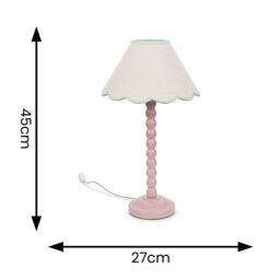 ValueLights Bobbins Rose Pink Table Lamp with Tapered Natural Linen Scallop Shade with Bulb in Pale Green - thumbnail 5