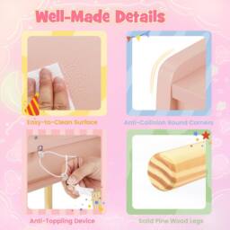 Costway Kids Vanity Set Wooden Dressing Desk Set w/ LED Lighted Mirror in Light Pink - thumbnail 6