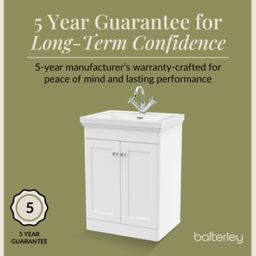 Balterley Bathroom Floor 2-Door Vanity Unit & Fireclay Basin, Satin White, 600mm in White - thumbnail 6