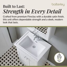 Balterley Bathroom Floor 2-Door Vanity Unit & Fireclay Basin, Satin White, 600mm in White - thumbnail 4