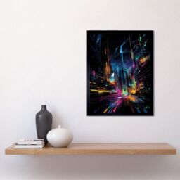 "Artery8 Wall Art Print New York City at Night Modern Abstract Neon Contrast Painting Art Framed in Black - Size: W12"" x H16""" - thumbnail 2