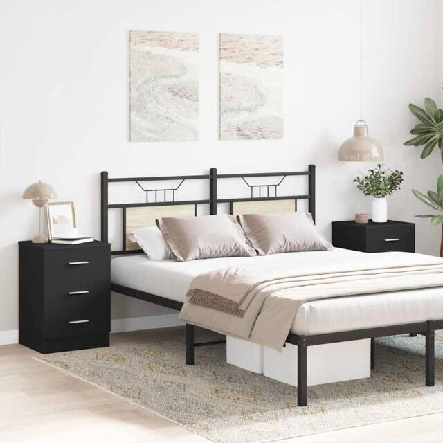 Berkfield Home Bedside Cabinets 2 pcs Black 38x35x56 cm Engineered Wood - Size: 38 x 35 x 56 cm - image 1