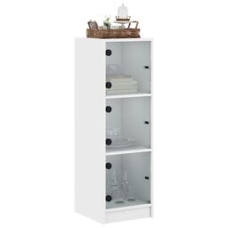 Berkfield Home Highboard with Glass Doors White 35x37x109 cm - Size: 35 x 37 x 109 cm - thumbnail 4
