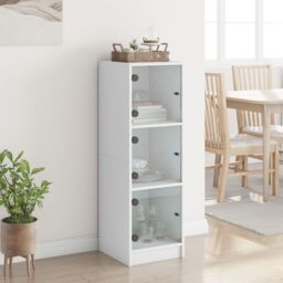 Berkfield Home Highboard with Glass Doors White 35x37x109 cm - Size: 35 x 37 x 109 cm - thumbnail 3