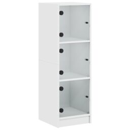 Berkfield Home Highboard with Glass Doors White 35x37x109 cm - Size: 35 x 37 x 109 cm - thumbnail 2