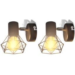 Berkfield Home 2 Black Industrial Style Wire Frame Wall Sconce with LED Filament Bulb - thumbnail 2