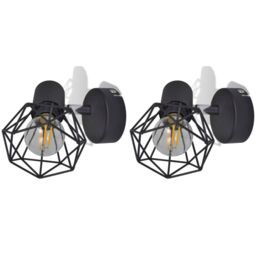 Berkfield Home 2 Black Industrial Style Wire Frame Wall Sconce with LED Filament Bulb - thumbnail 4
