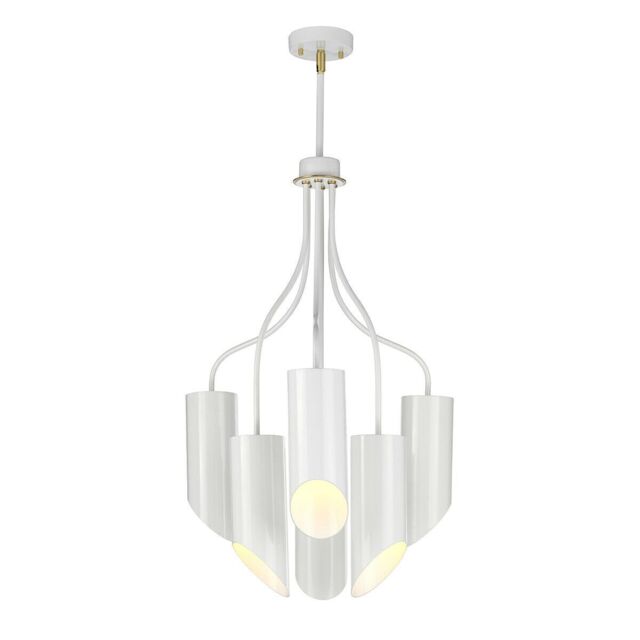 Loops 6 Bulb Chandelier Hanging Pendant Light White Aged Brass Finish LED E27 8W Bulb