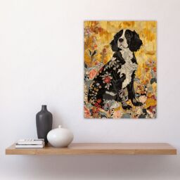 "Artery8 Spaniel in Wildflowers Portrait Floral Animal Wall Art Print in Yellow - Size: W12"" x H16""" - thumbnail 4