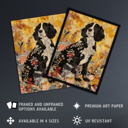 "Artery8 Spaniel in Wildflowers Portrait Floral Animal Wall Art Print in Yellow - Size: W12"" x H16""" - thumbnail 2