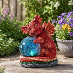 Marco Paul Solar LED Dragon Ornament with Crackle Ball in Red - Size: 70 cm - thumbnail 4