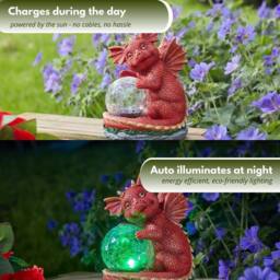 Marco Paul Solar LED Dragon Ornament with Crackle Ball in Red - Size: 70 cm - thumbnail 5