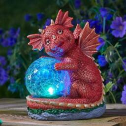 Marco Paul Solar LED Dragon Ornament with Crackle Ball in Red - Size: 70 cm - thumbnail 1