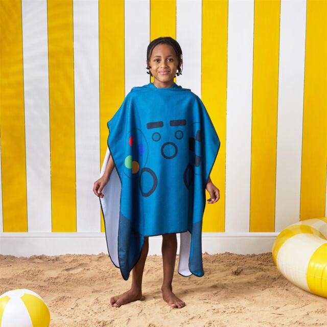 OHS Poncho Beach Towel Hooded Quick Dry Microfibre Soft Absorbent in Blue - image 1