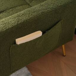 BTM Sofa Bed, 3 Adjustable Angles, Gold Legs, Cushions, Storage Pockets in Green - Size: A - thumbnail 6