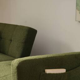 BTM Sofa Bed, 3 Adjustable Angles, Gold Legs, Cushions, Storage Pockets in Green - Size: A - thumbnail 7
