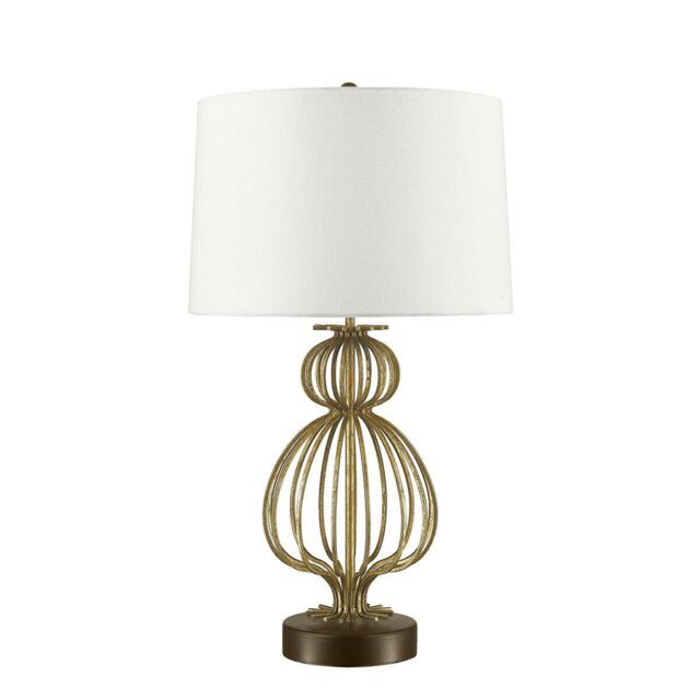 Loops Table Lamp Mocha Brown Steel Base Cream Linen Shade Distressed Gold LED E27 100W in Metallics