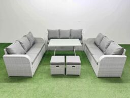 Fimous 11 Seat PE Rattan Garden Furniture with 2 Small Stools Light Grey - thumbnail 1