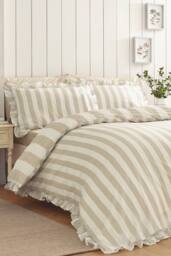 Catherine Lansfield 'Seersucker Frill Stripe' Duvet Cover Set in Natural - Size: Super King - thumbnail 2