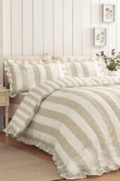 Catherine Lansfield 'Seersucker Frill Stripe' Duvet Cover Set in Natural - Size: Super King